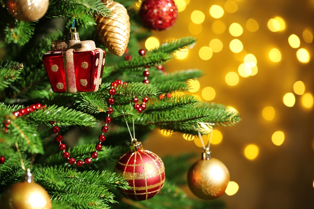 Christmas trees on a gold background
