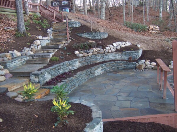 photo of stone walls, steps and path