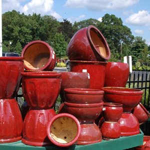 Red garden pots