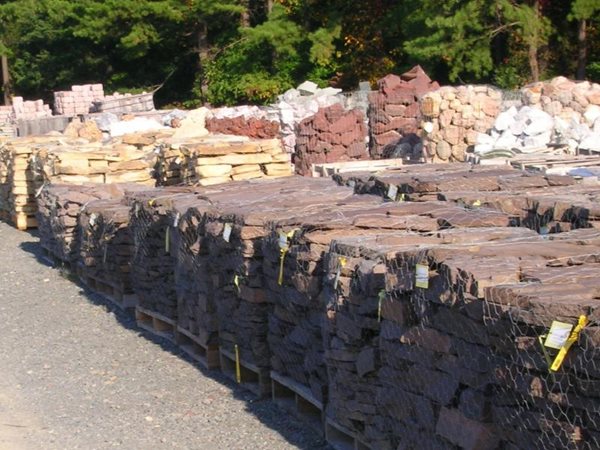 Pallets of landscaping stone from Meadows Farms