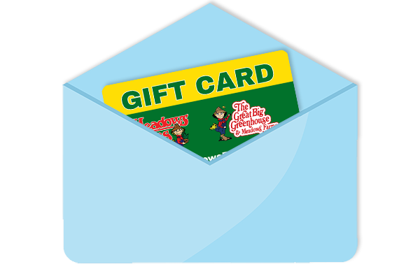 Meadows Farms gift card in an envelope